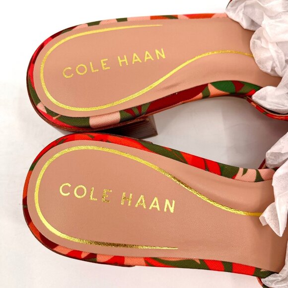 Cole Haan Calli Single Band Slide Sandal Size 7B Multi Leaf Print Fabric Leather - Picture 9 of 14